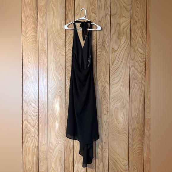 Black Halter Rosette Asymmetrical Dress - Picture 5 of 10